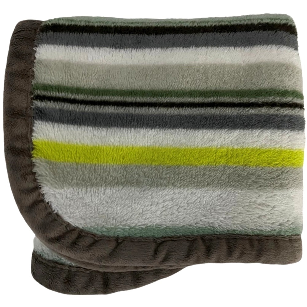 Blankets & Beyond‎ Gray Green Stripe Baby Blanket Soft Fleece htf 26x32 Fleece